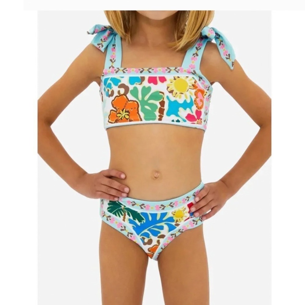 Beach Riot Girls Little Stella Janie Bikini Set Tropical Sands Blue Size 2 NEW